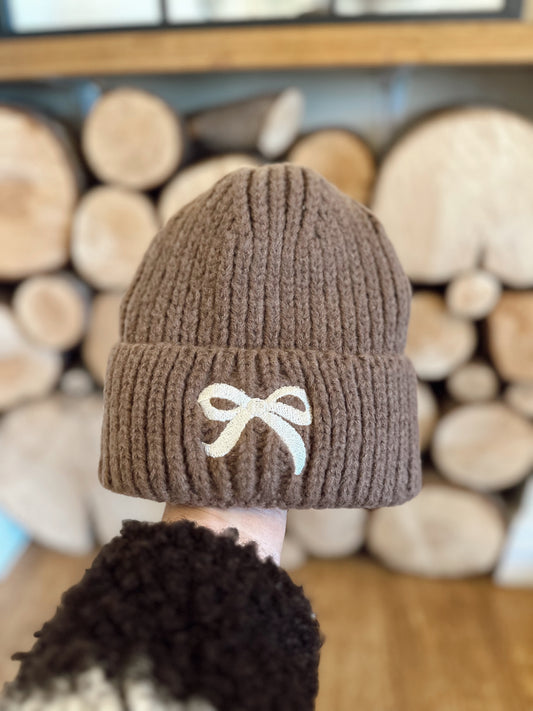 Bow Brown Beanie